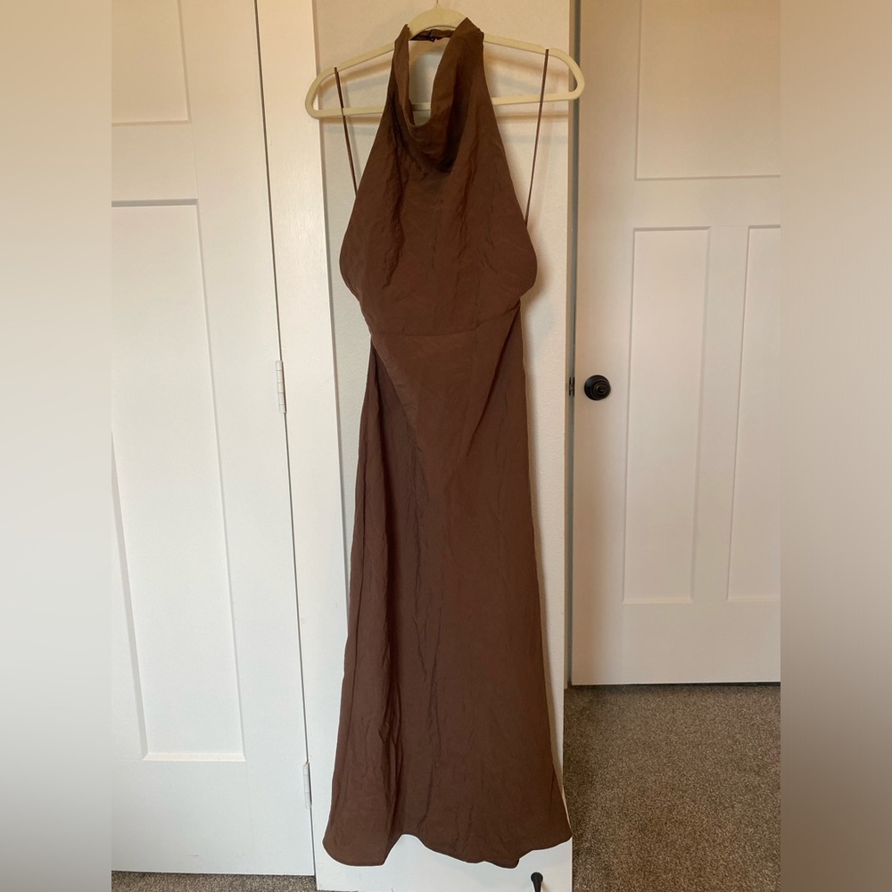zara brown halter dress | Dresses | Womens Maxi Zara Nwt Size Small Brown satin dress